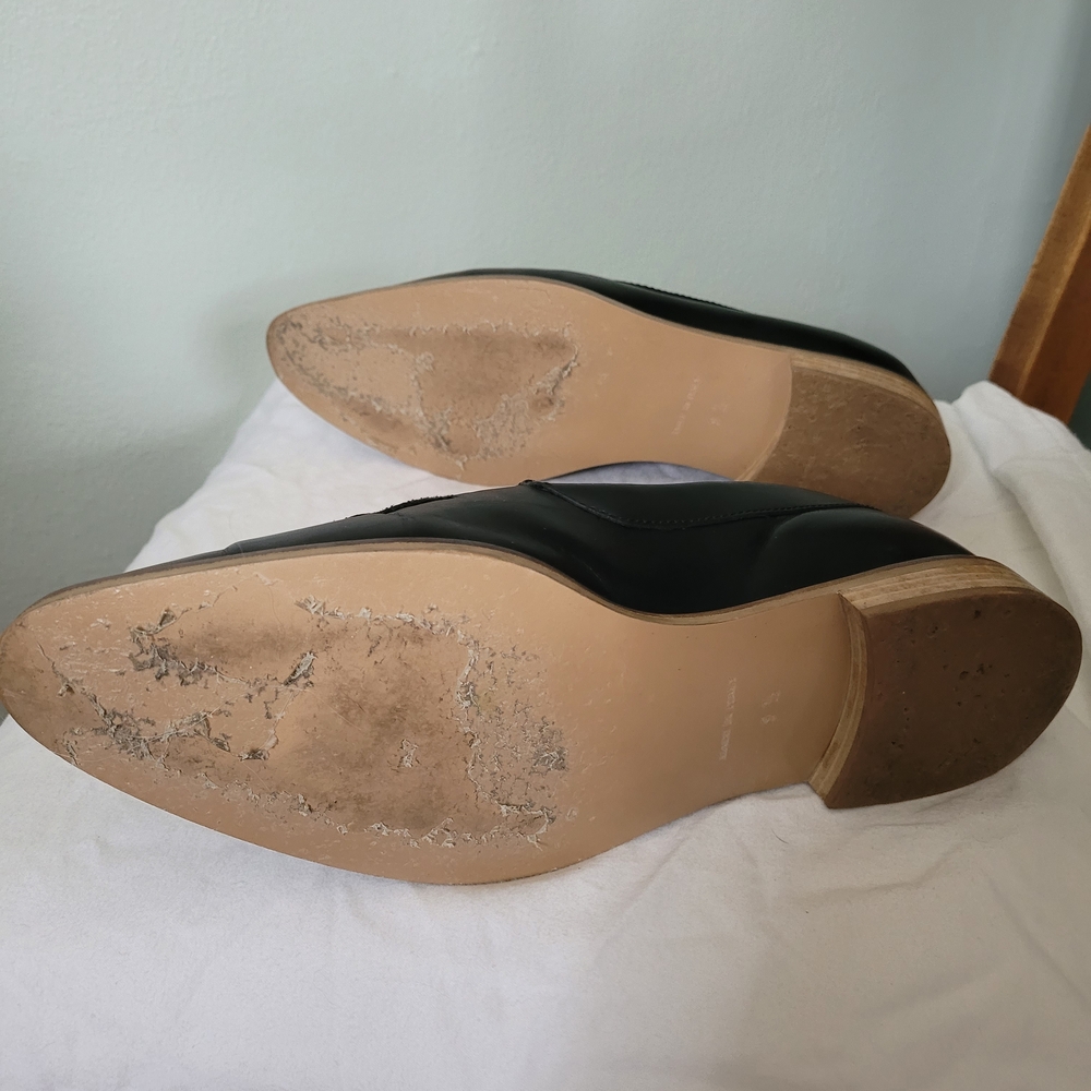 Black Leather Women's Loafers with Natural Wood-Effect Sole - Everlane - 9.5 - Picture 2 of 3